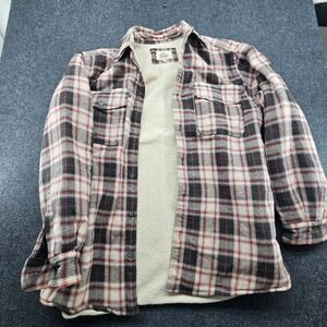 Levis Shacket Shirt jacket Flannel Sherpa Lined Men Med  red black plaid button